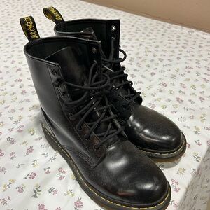 Dr. Martens Black Leather Lace-Up Boots with Yellow Insole